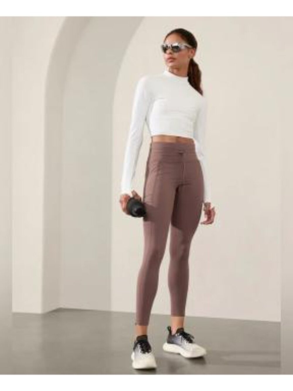 Lot of 2 Athleta Rainier High Rise Cargo Leggings Smoky Rose + Black, medium